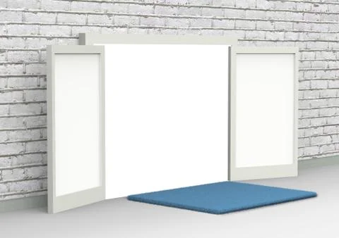 Conceptual image of white opened door. Perspective Illustrazione stock