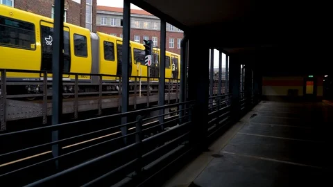 Conceptual image of a yellow tram passing, Berlin, Germany. Stock Footage 105589321