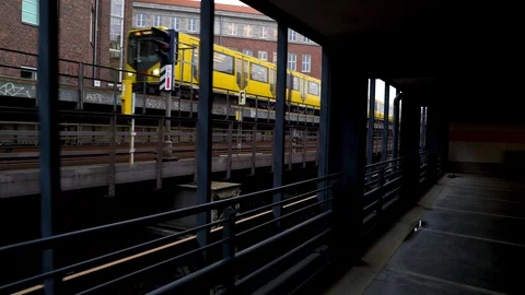 Conceptual image of a yellow tram passing, Berlin, Germany. Stock Footage 105589611