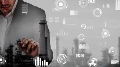 Conceptual industry data dashboard presenting machine status Stock Photos