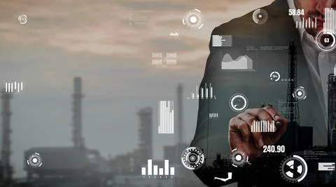 Conceptual industry data dashboard presenting machine status Stock Photos