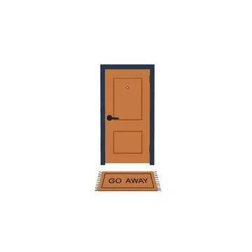 Conceptual interior design showcasing a simple door with doormat conveying .. Ilustración de archivo