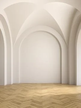 Conceptual interior empty room with arched ceiling 3d illustration Stock Photos
