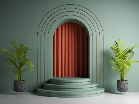 Conceptual interior with podium 3d illustration Stock Illustration