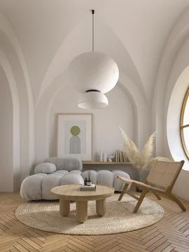 Conceptual interior room with arched ceiling 3d illustration Stock Illustration