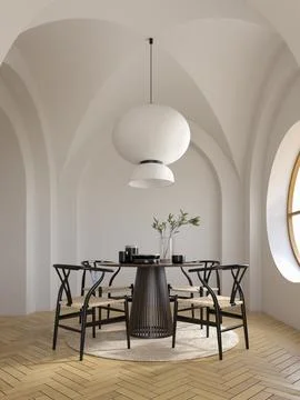 Conceptual interior room with arched ceiling 3d illustration Stock Photos