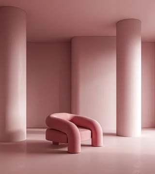 Conceptual interior studio room with pink wall. Creative composition armchair in Illustrazione stock
