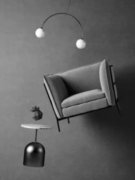 Conceptual interior zero gravity 3d illustration Stock Illustration