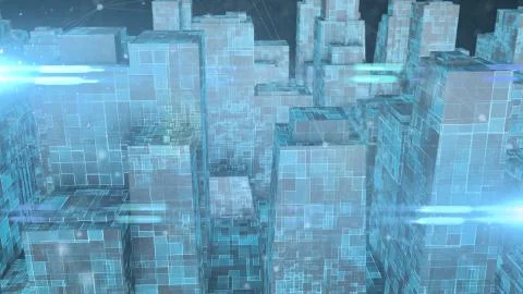 Conceptual Internet of things IOT cloud computing 5G smart city 3d render Stock Illustration