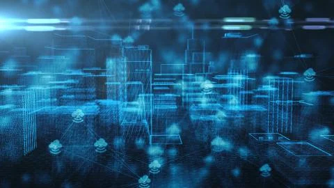 Conceptual Internet of things IOT cloud computing 5G smart city 3d render Stock Illustration