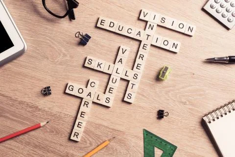 Conceptual keywords on wooden table with elements of game making Stock Photos