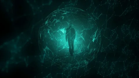 Conceptual man with abstract sphere background Stock Footage 97994593