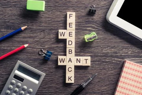 Conceptual media keywords on table with elements of game making Foto stock