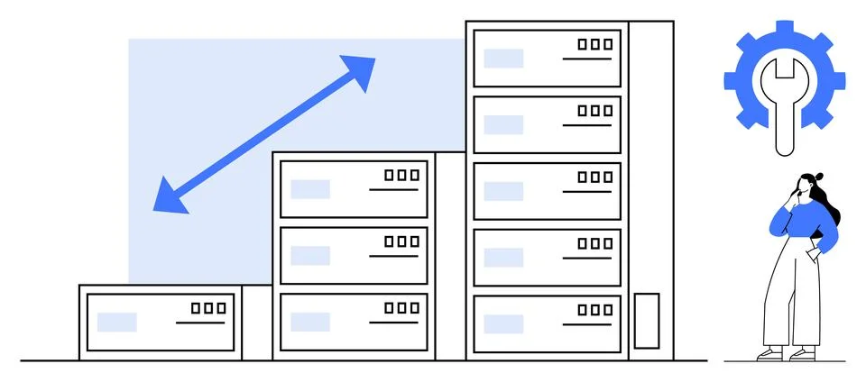 Conceptual Minimalist Design Highlighting Data Management, Server Growth, I.. Stock Illustration