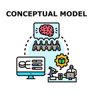 Conceptual model development brainstorming data analysis research Stock Illustration