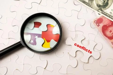 Conceptual of never ending conflicts between US and China. Stock Photos