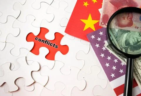 Conceptual of never ending conflicts between US and China. Foto stock