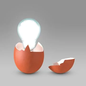 Conceptual picture of nascent idea. Light bulb emerging from eggshell Stock Illustration