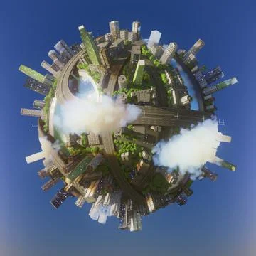 Conceptual Planet city 3d rendering Ilustração Stock
