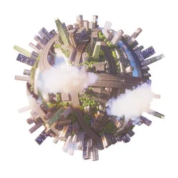 Conceptual Planet city 3d rendering Stock Illustration