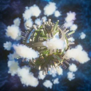 Conceptual Planet city 3d rendering Stock Illustration
