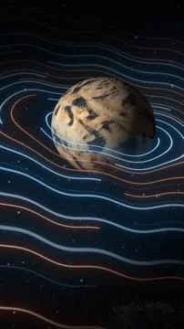 Conceptual planet surrounded by flowing energy field lines in space, illust.. Stock Illustration