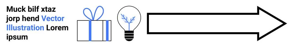 Conceptual Presentation with Gift Box, Light Bulb, and Forward Arrow Symbol.. Illustrazione stock
