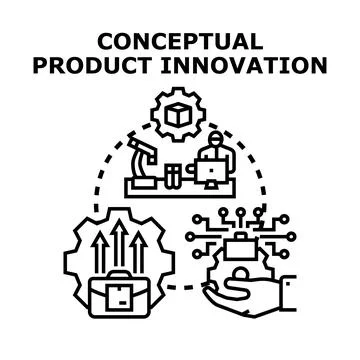 Conceptual product innovation process creating future technology Stock Illustration