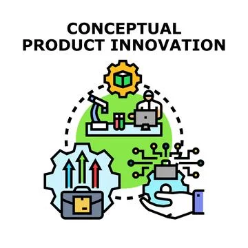 Conceptual product innovation process creating future technology Stock Illustration