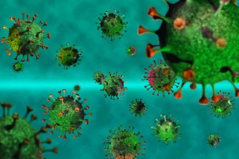 Conceptual rendering of Coronavirus closeup under microscope Stock Illustration