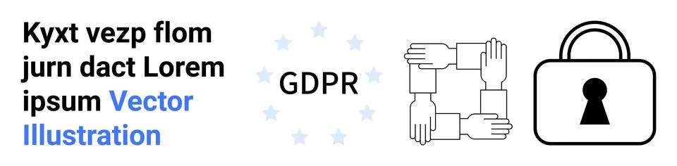 Conceptual Representation of GDPR with Lock Icon and Teamwork Hands Signify.. 스톡 일러스트
