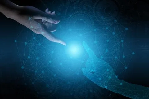 Conceptual representation of human interaction with future technologies for i Stock Photos