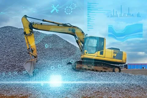 Conceptual representation of the industry of the future, construction using t Stock Photos