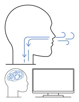 Conceptual representation of speech path from brain to mouth and its digita.. Stock Illustration