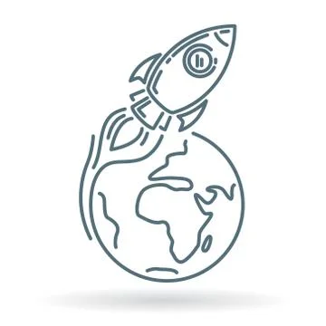Conceptual rocket orbit earth icon Stock Illustration