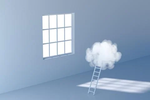 Conceptual room with a ladder lead to the cloud, 3d rendering. Stock Illustration