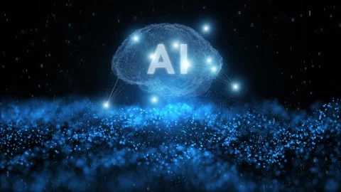 Conceptual rotating AI brain with dots loop motion background Stock Footage 344140925