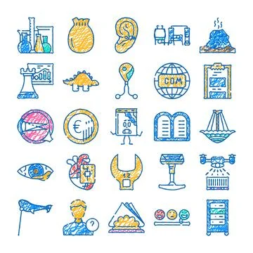Conceptual scribble doodle line icons collection 스톡 일러스트