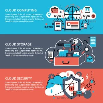Conceptual set of remote cloud computing technologies Illustrazione stock