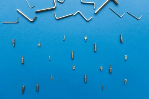 Conceptual set of tools on blue background. It looks like raining. Working ha Stock Photos