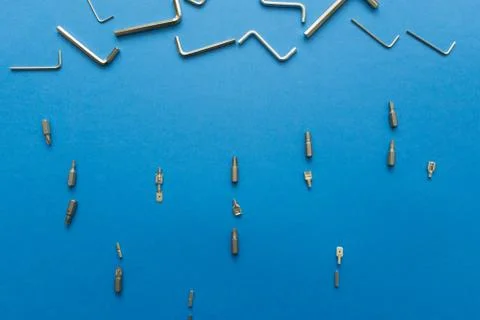 Conceptual set of tools on blue background. It looks like raining. Working ha Stock Photos