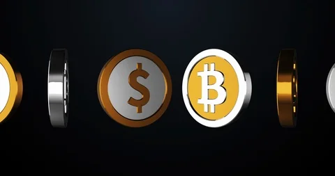 Conceptual simple symbol of dollar and bitcoin with looped animation Stock Footage 119791774