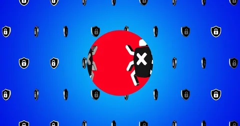 Conceptual simple symbol of web virus and protect shield with looped animation Stock Footage 119832425