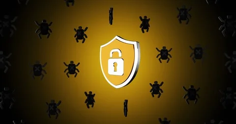 Conceptual simple symbol of web virus and protect shield with looped animation Stock Footage 119832767