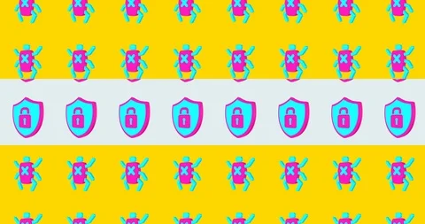 Conceptual simple symbol of web virus and protect shield with looped animation Stock Footage 119835554