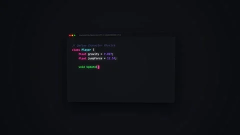 Conceptual source code for game character physics. Stockbeeldmateriaal 333911833