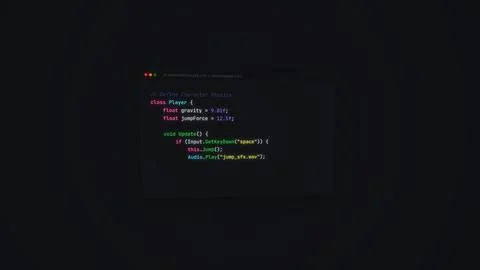 Conceptual source code for game character physics. Stockfoto's