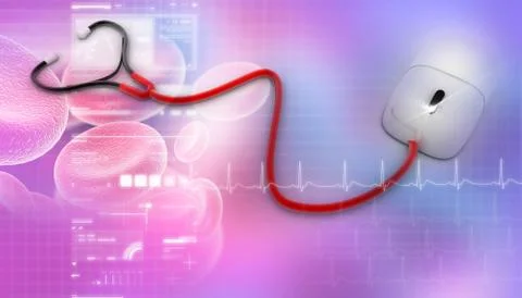 Conceptual stethoscope with a computer mouse in digital design Illustrazione stock