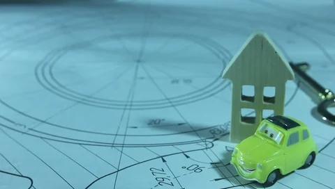 Conceptual still life on the topic of building custom houses on a turn-key basis Stock Footage 86546876