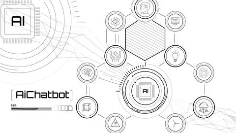 Conceptual technology with Chatbot with artificial intelligence. Illustrazione stock